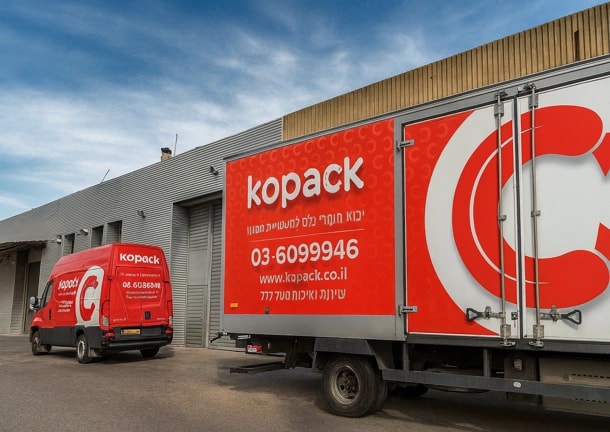 Kopack delivery truck and van parked outside the company warehouse